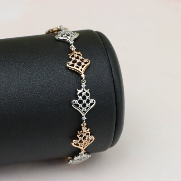 "Crown Charm Rose Gold & Silver Bracelet with CZ Accents, XPBL0803 - Picture 7 of 12